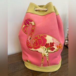 Spartina 449 Pink Flamingo Appliqué Backpack with Yellow Trim
